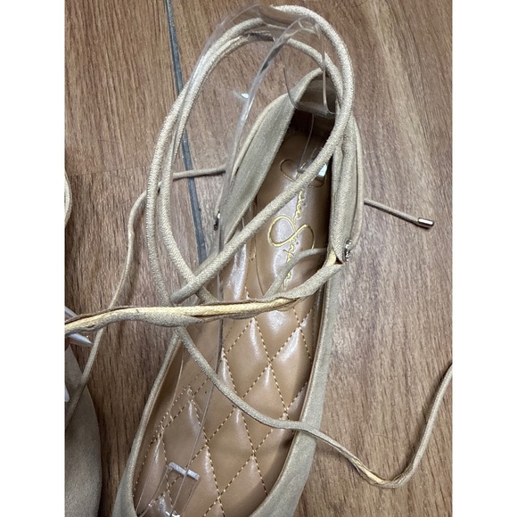 Jessica Simpson Bingley Beige Faux Suede Lace Up Ankle Tie Ballet Flats Size 9M - Picture 3 of 8